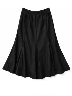 Connie's Moonlight Black Linen Midi Skirt Elastic Waist Flowy Lagenlook USA Made